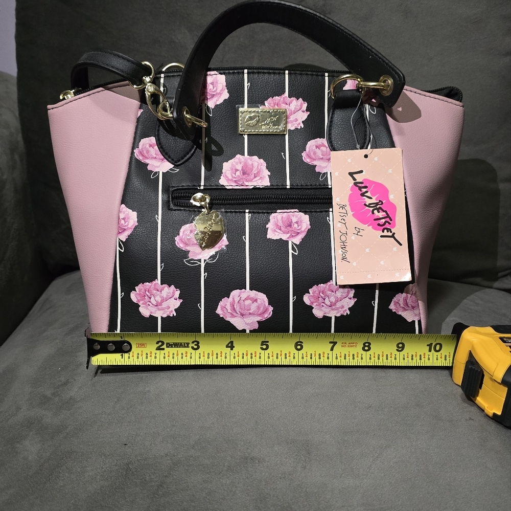 Betsy Johnson Black and Pink Floral Women's Satchel
